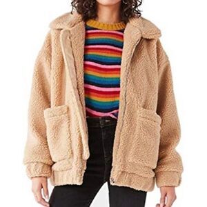 Elodie Cream Faux Sherpa Teddy  Zip Up Coat Size Medium